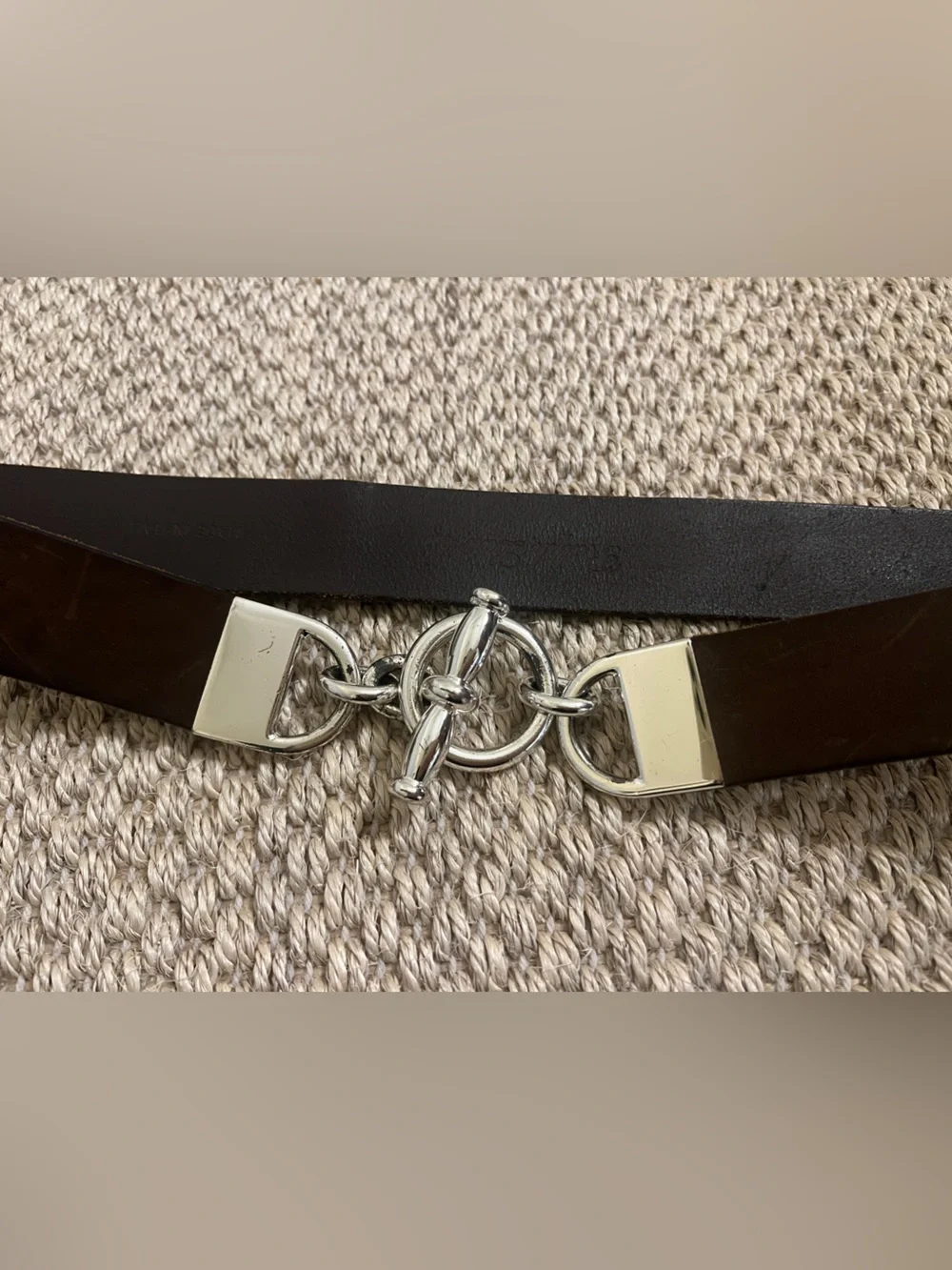 Ralph Lauren Collection Dark Brown Calfskin Leather Toggle Chain Skinny Belt